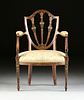 A GEORGE III STYLE PAINTED SATINWOOD SHIELD BACK ARMCHAIR, 18TH/19TH CENTURY,