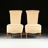 A PAIR OF VINTAGE FRENCH TUFTED HEMP CLOTH UPHOLSTERED SLIPPER CHAIRS, 20TH CENTURY,