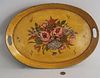 Antique French Tole Paint and Floral Decorated Oval Serving Tray