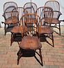 Set of Six English Elm Bow Back Windsor Dining Chairs