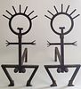Pair of Arts and Crafts Style Wrought Iron Erotic Figural Andirons