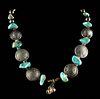 Vintage Navajo Nickel, Dime, Brass & Turquoise Necklace
