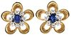 Sapphire and Diamond Floral Ear Clips