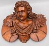 Carved Wooden Continental Bust of Cherub