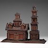Tramp Art Church-Form Jewelry Box and Tower 