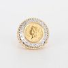 14K Gold 1851 Liberty Gold Coin & Diamond Ring
