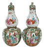 Pair Chinese Rose Medallion Double Gourd Vases