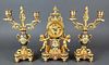 Exceptional French Champleve Enamel Figural Clockset
