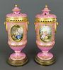 Pair of French Sevres Handpainted Vases