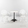 Two Francois Carre Sunburst Armchairs and Cafe Table