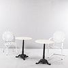 Francois Carre Sunburst Rocking Chair and Side Chair with Two Marble-top Tables