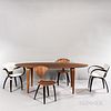 Norman Cherner Dining Table, Two Cherner Side Chairs, and Two Cherner Pretzel Armchairs
