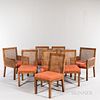 Eight John Widdicomb Burlwood-veneered Cane-back Dining Chairs