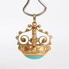 Victorian Style 18K Gold & Turquoise Drop Pendant