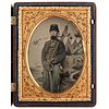 [CIVIL WAR]. Quarter plate ruby ambrotype of Union cavalry bugler with saber. N.p.: n.p., [1860s].
