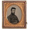 [CIVIL WAR]. Sixth plate ruby ambrotype of 4th Rhode Island soldier and accompanying badge. 