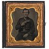 [CIVIL WAR]. Sixth plate tintype of member of 5th Company, Washington Artillery of New Orleans, holding Colt Model 1849 Pocket revolver. N.p.: n.p., [