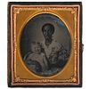 [EARLY PHOTOGRAPHY]-- [AFRICAN AMERICANA]. Sixth plate ruby ambrotype of an African American woman with a gleeful white child. N.p. [ca 1861].