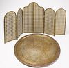 Brass Fire Screen and Brass Engraved Tray