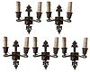 Set of 5 Iron Two Light Wall Sconces