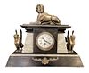Egyptian Bronze and Marble Mantle Clock