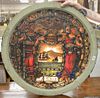 Round Stained and Leaded Window, marked 'State of New York' with ships, glass 28 inches, total 32 1/2 inches.