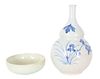 Chinese Crackleware Bowl & Porcelain Gourd Vase