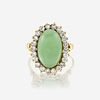 A jadeite jade, diamond, and eighteen karat gold ring