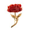 A Carved Coral Flower Brooch in 14K Yellow Gold