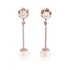 A Pair of Diamond & Pearl Drop Earrings in 14K