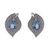 18K Gold Diamond Aquamarine Leaf Motif Earrings