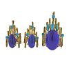 1970s 14k Gold Lapis Turquoise Ring Earrings Set