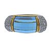 18k Gold Diamond Faceted Blue Topaz Ring
