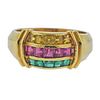 18K Gold Sapphire Emerald Ruby Ring