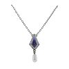 Art Deco 18K Gold Platinum Diamond Synthetic Sapphire Pearl Pendant Necklace