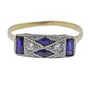 Art Deco 18K Gold Platinum Diamond Synthetic Sapphire Ring