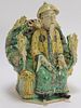 19C Chinese Sancai Seated Emperor Porcelain Statue