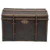 TRAVEL TRUNK FRANCE, Ca. 1900 Made of wood with leather cover, hardware and metal edges 22 x 33.8" (56 x 86 cm)