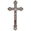 CROSS 19TH CENTURY Wood carving with mother-of-pearl inlays. Floral and vegetal design with filleted edges. 18.1 x 9.4" (46 x 24 cm)