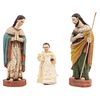 SACRED FAMILY MEXICO, Ca. 1800 Polychrome wood carving with glass eyes St Joseph: 35 cm tall
