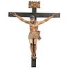 CRUCIFIED CHRIST MEXICO, 19TH CENTURY Polychrome wood carving. Conservation details. 40.1 x 31.4" (102 x 80 cm)