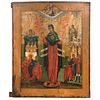 ICON THE MOTHER OF GOD (JOY OF ALL THOSE WHO SUFFER) RUSSIA, Ca. 1900 Oil on wood Conservation details, 14.1 x 10.2" (36 x 26 cm)