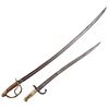 LOT OF SABER AND SABER-BAYONET 1.- SABER 19TH CENTURY Steel blade with channel bleeder. 32.8" (83.5 cm) and 22.4" (57 cm) in length