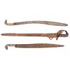 LOT OF TWO MACHETES AND SWORD 19TH CENTURY Made in iron Conservation details, Machete 1: 26.1" (66.5 cm) Machete 2: 23.6" (60 cm)