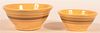 2 Yellowware Mixing Bowls with Brown Bands.