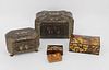 2 Chinoiserie Decorated Tea Caddies & 3 Shell