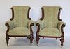An Antique Pair Of High / Scroll Back Chairs.