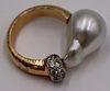 JEWELRY. Signed 18kt Gold Pearl and Diamond Ring.
