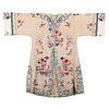 A WHITE-GROUND EMBROIDERED FLORAL LADY'S ROBE