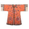 A ORANGE-GROUND EMBROIDERED FLORAL LADY'S ROBE